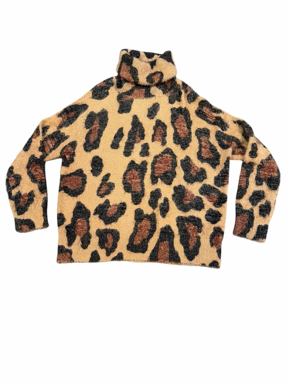 Show Me Your Mumu Cheetah Fever Knit Leopard Print Fuzzy Turtleneck Sweater XS/S